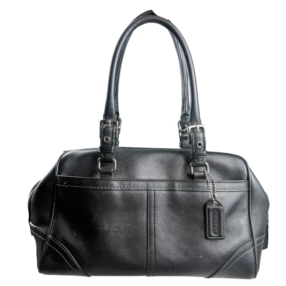 Y2K Coach Hamptons Black Leather Satchel Shoulder Bag Stitching 8A69 Handbag